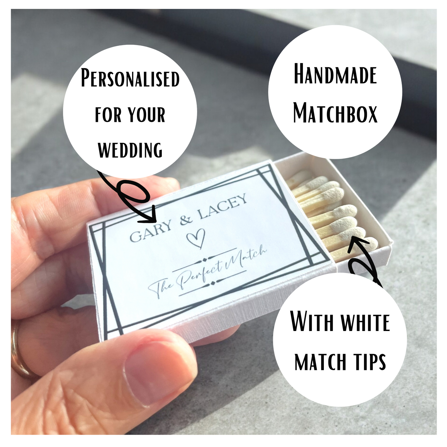 Personalised Matchbox Wedding Favours with Coloured Matches