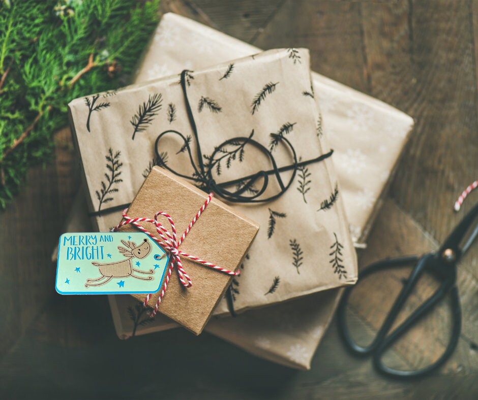 Christmas Present Reindeer Gift Tags, Set of 6, 12, 18 or 24