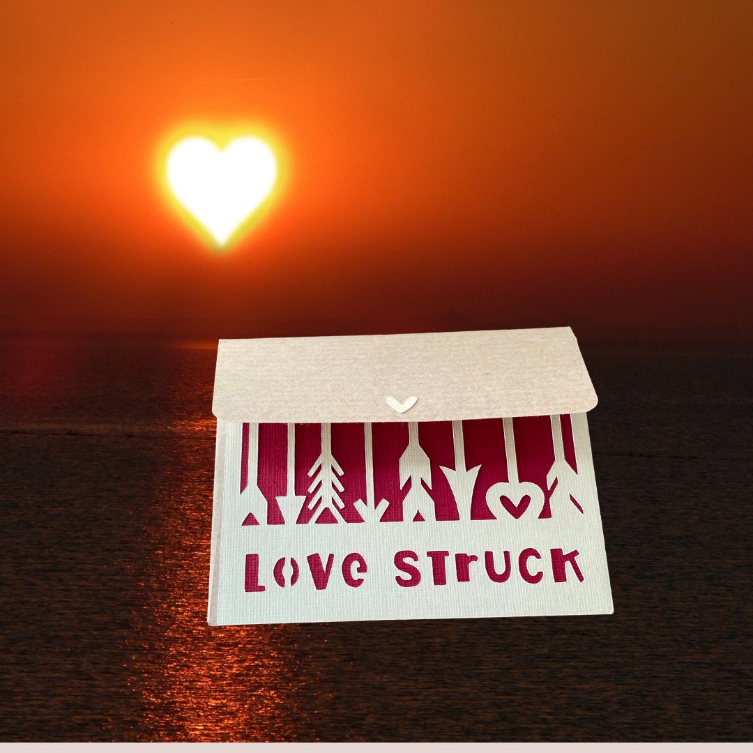 Mini Paper Anniversary Love Card, Love Struck Greetings Card for Him, Minimalist Cut Out 1st Anniversary Card for Her, Handmade Envelope