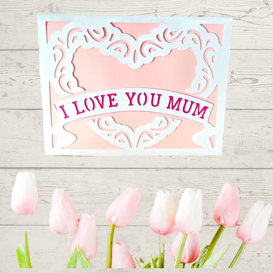 Mother’s Day Heart Card, Greetings Card with Lace Heart Detail, Special Day Card for Mum in Law, Handmade Card for Mom + Handmade Envelope