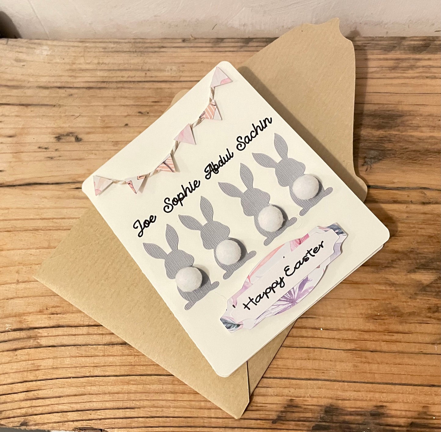 Happy Easter Family Names Card Personalised 3D Pascha Greetings Card for Grandparents First Easter as Family of Three plus Handmade Envelope