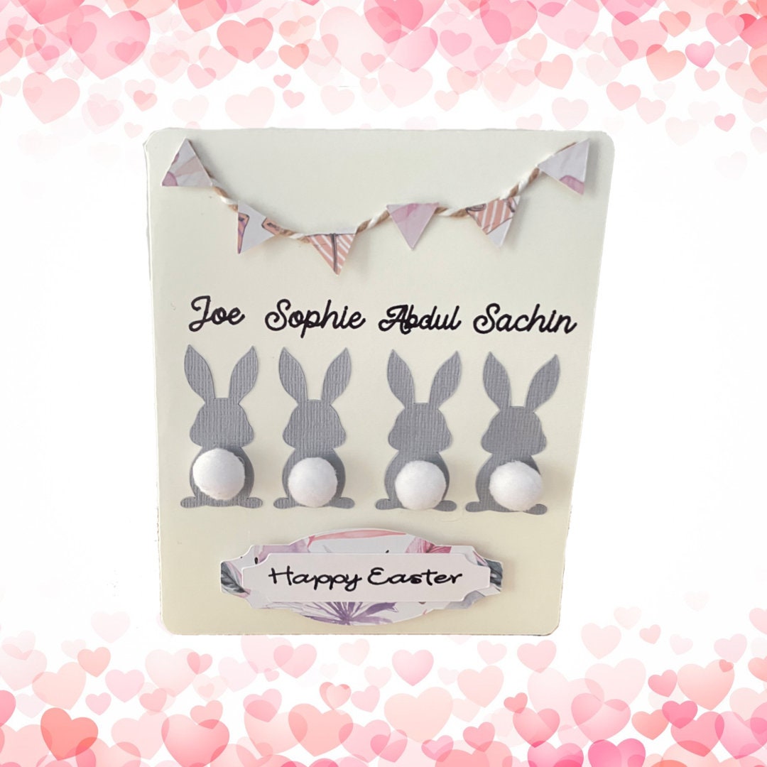 Happy Easter Family Names Card Personalised 3D Pascha Greetings Card for Grandparents First Easter as Family of Three plus Handmade Envelope
