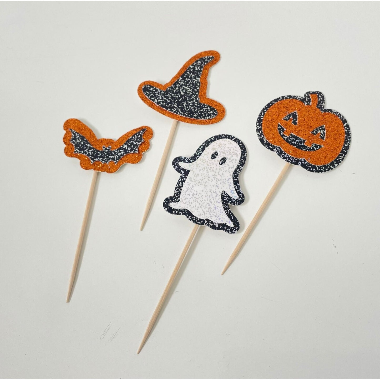 Set of 4 or 8 Halloween Cupcake Toppers, Spooky Party Fairy Cake Picks, Trick or Treat Kids Party Cake Decorations, Witch's Hat Cake Toppers