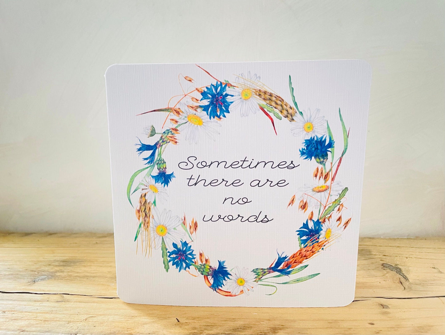 Floral Wreath Tribute Sympathy Bereavement Card, Sometimes There are No Words Kindness Gift, Flower Condolence Card with Handmade Envelope