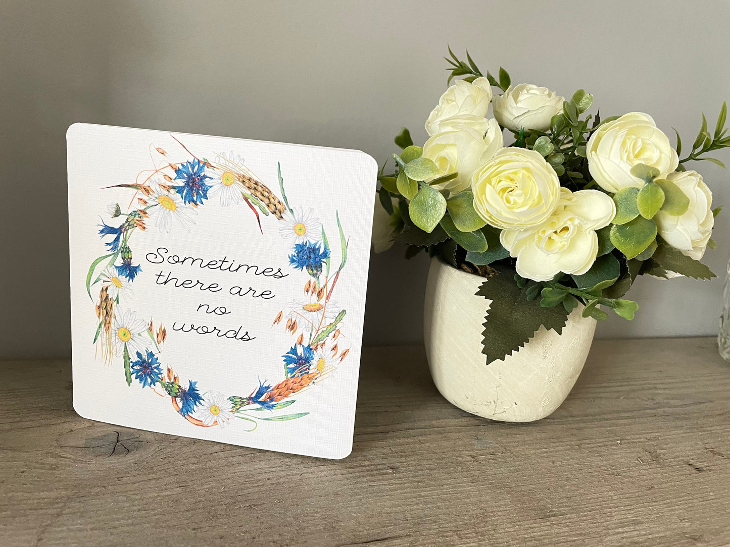 Floral Wreath Tribute Sympathy Bereavement Card, Sometimes There are No Words Kindness Gift, Flower Condolence Card with Handmade Envelope
