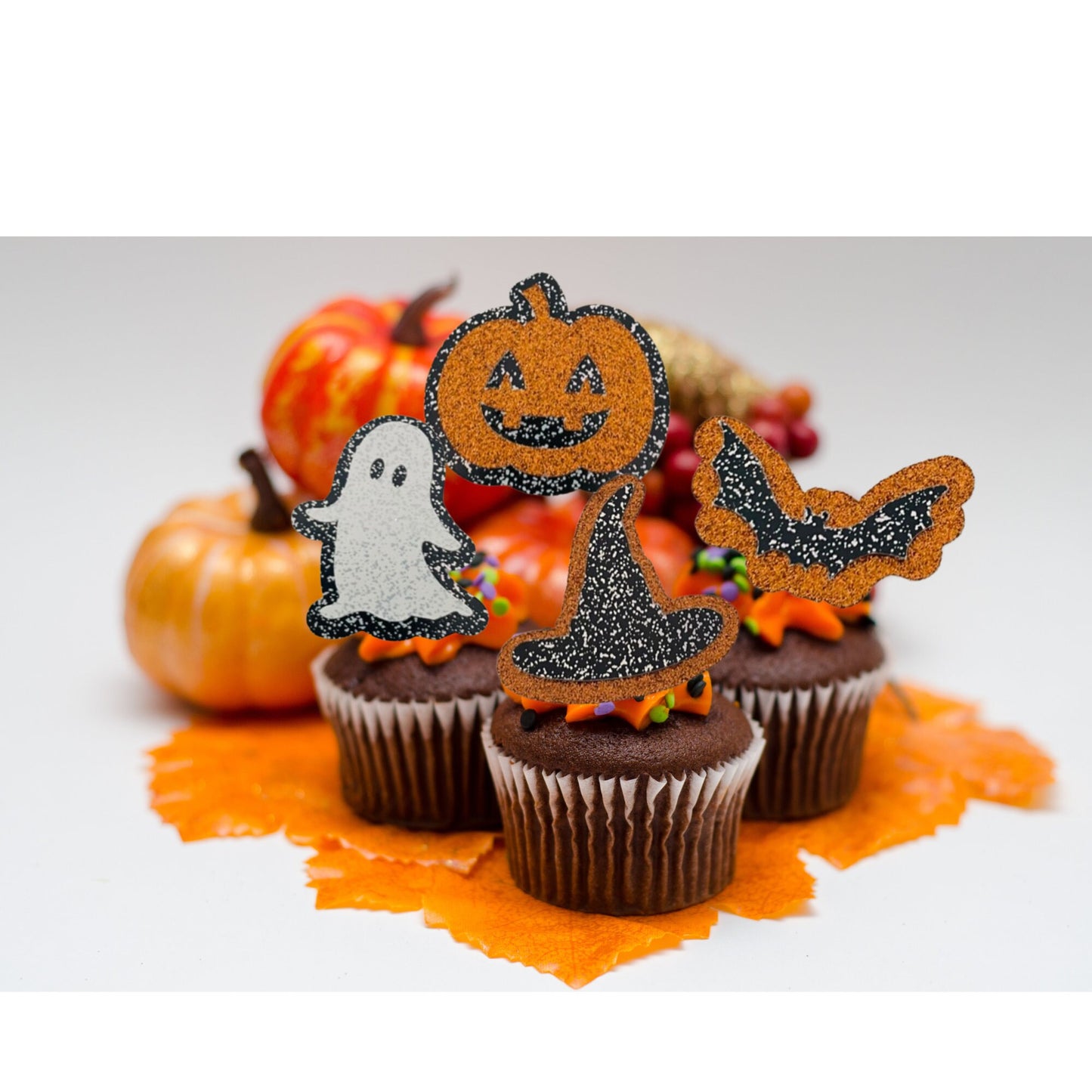 Set of 4 or 8 Halloween Cupcake Toppers, Spooky Party Fairy Cake Picks, Trick or Treat Kids Party Cake Decorations, Witch's Hat Cake Toppers