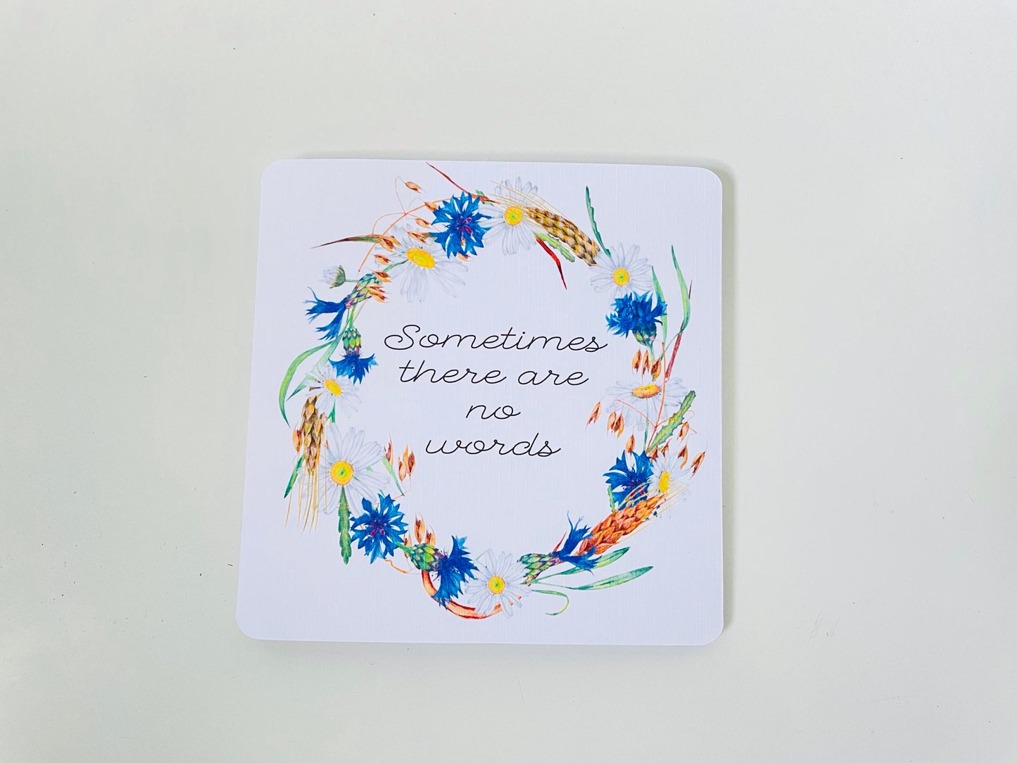Floral Wreath Tribute Sympathy Bereavement Card, Sometimes There are No Words Kindness Gift, Flower Condolence Card with Handmade Envelope