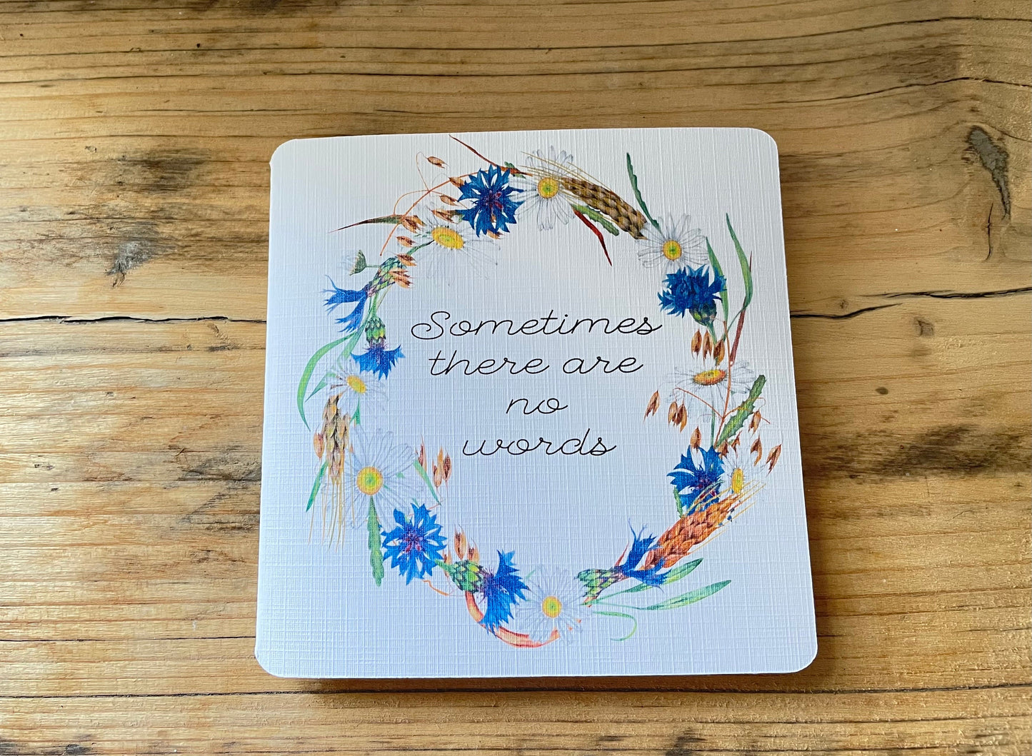 Floral Wreath Tribute Sympathy Bereavement Card, Sometimes There are No Words Kindness Gift, Flower Condolence Card with Handmade Envelope