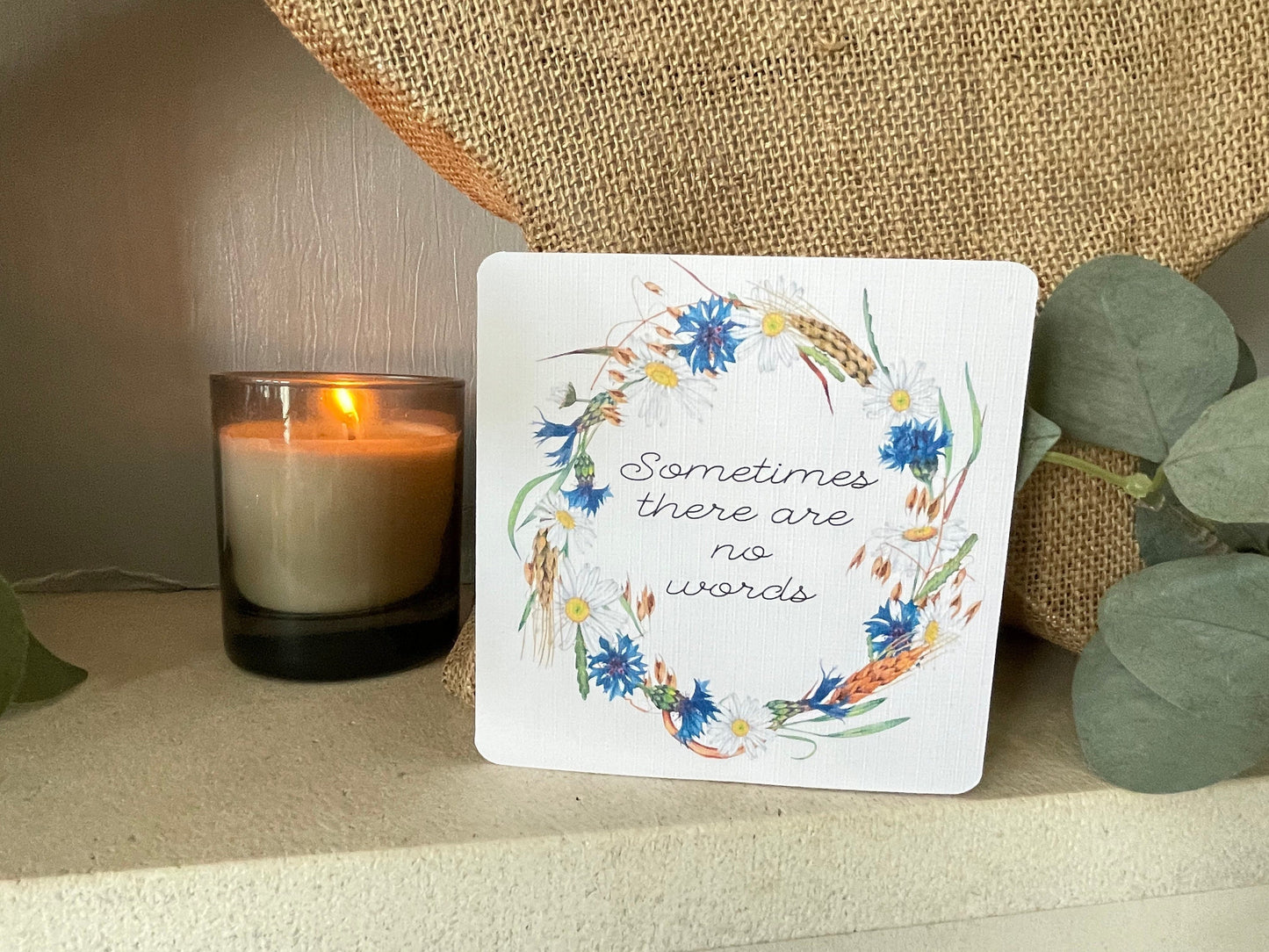 Floral Wreath Tribute Sympathy Bereavement Card, Sometimes There are No Words Kindness Gift, Flower Condolence Card with Handmade Envelope