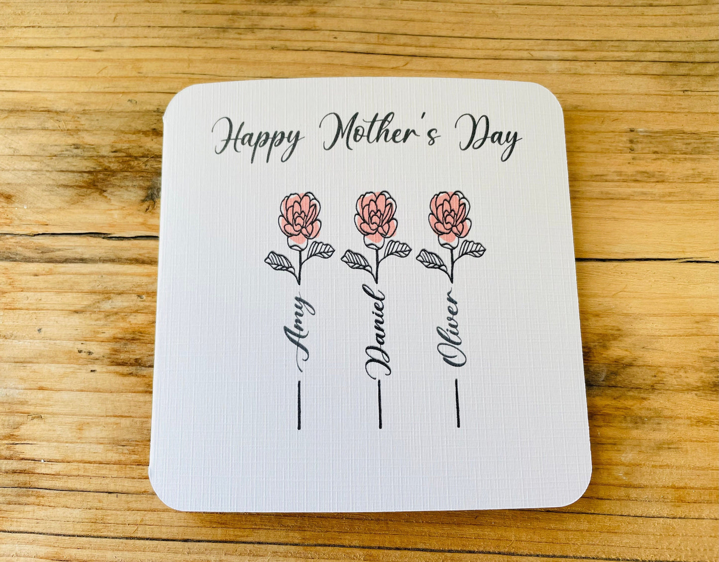 Personalised Children's Names Mother's Day Card Pink or Blue Roses Family Names Greetings Card First Time Mum Flowers Mothering Sunday Card