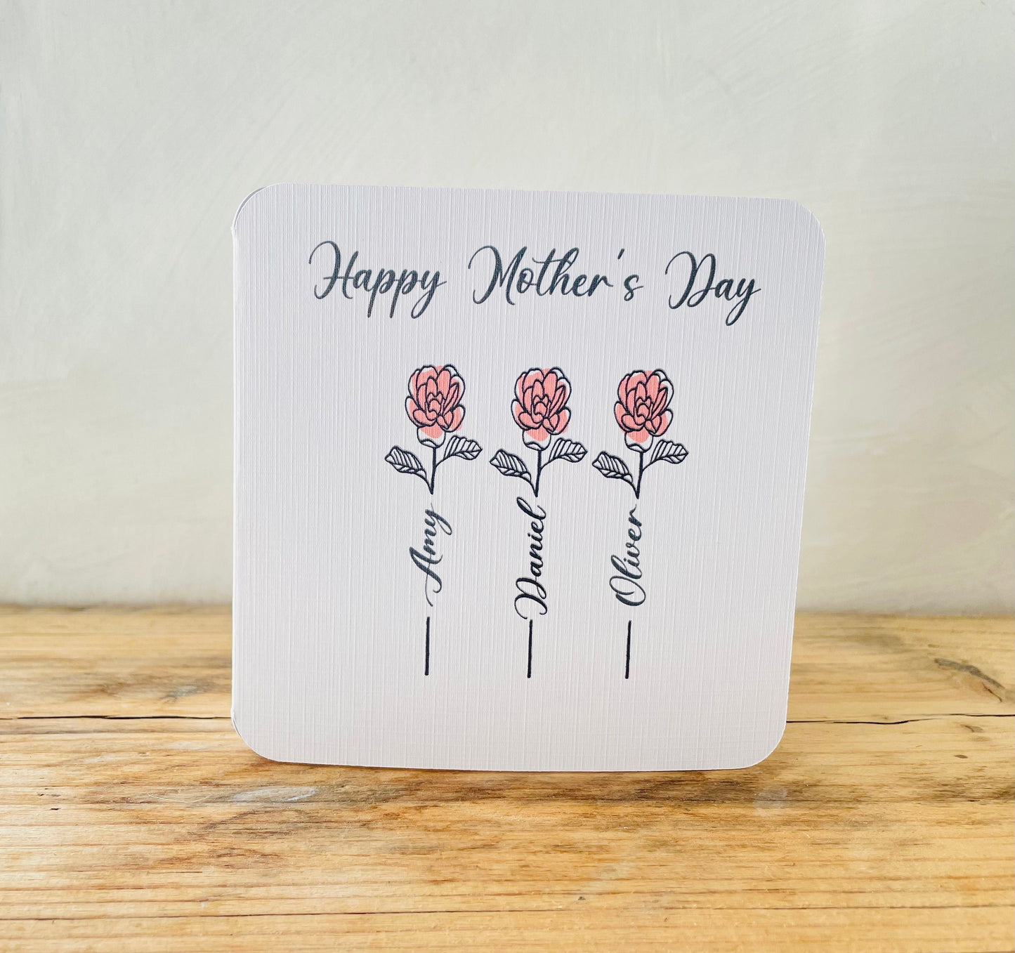Personalised Children's Names Mother's Day Card Pink or Blue Roses Family Names Greetings Card First Time Mum Flowers Mothering Sunday Card