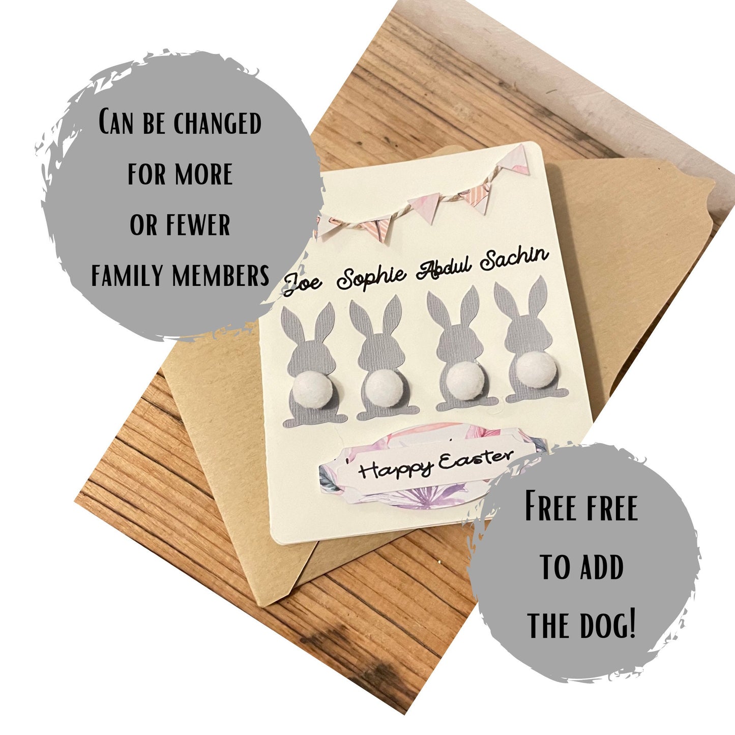 Happy Easter Family Names Card Personalised 3D Pascha Greetings Card for Grandparents First Easter as Family of Three plus Handmade Envelope