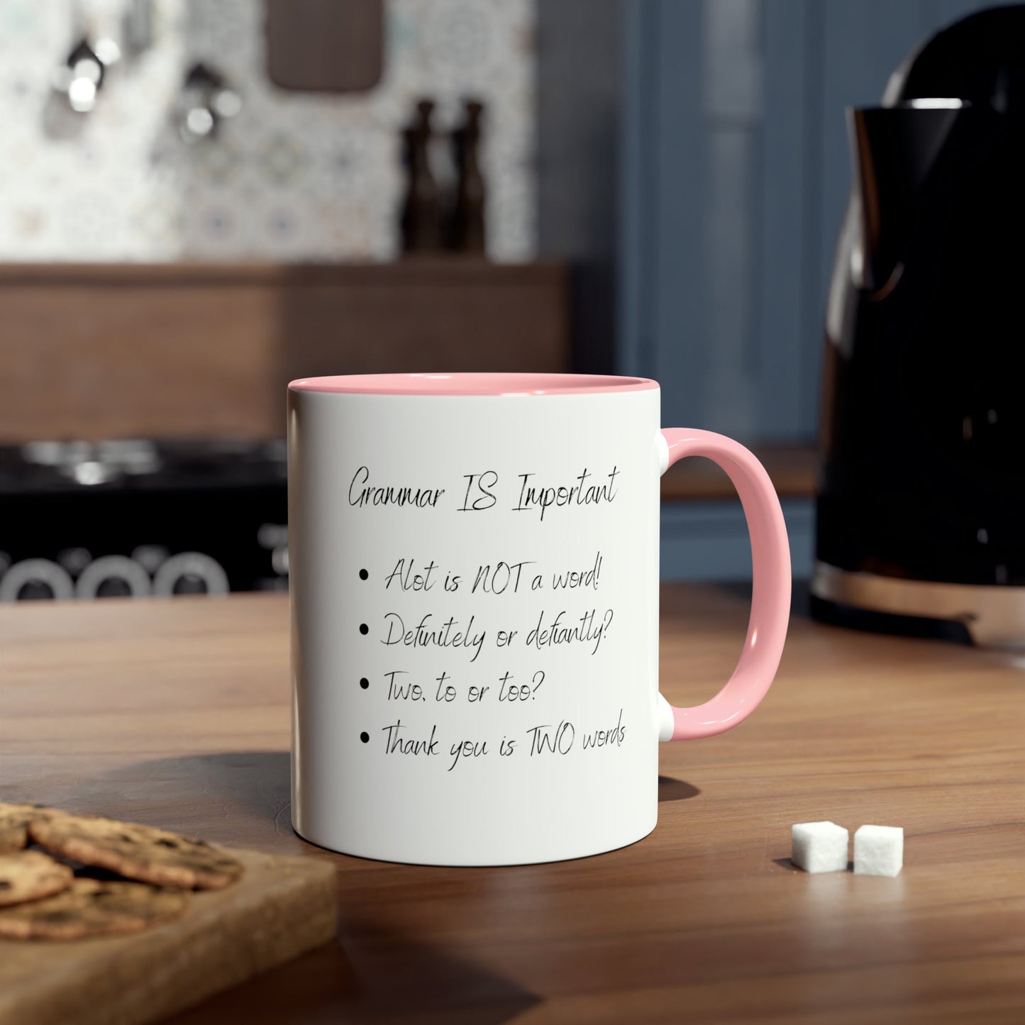 Language Lover Grammar Nerd Mug Gift, Two-Tone with Matching Handle Spelling and Grammar Police 11oz White Coffee Mugs Perfect for Teachers