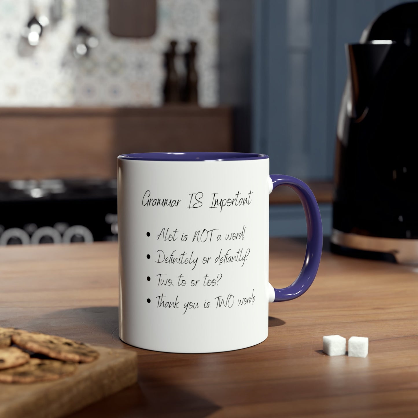 Language Lover Grammar Nerd Mug Gift, Two-Tone with Matching Handle Spelling and Grammar Police 11oz White Coffee Mugs Perfect for Teachers