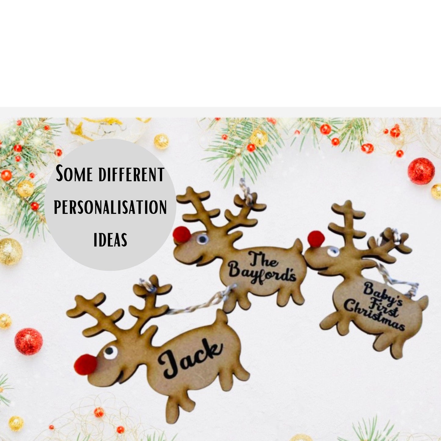 Personalised Christmas Tree Reindeer Decoration