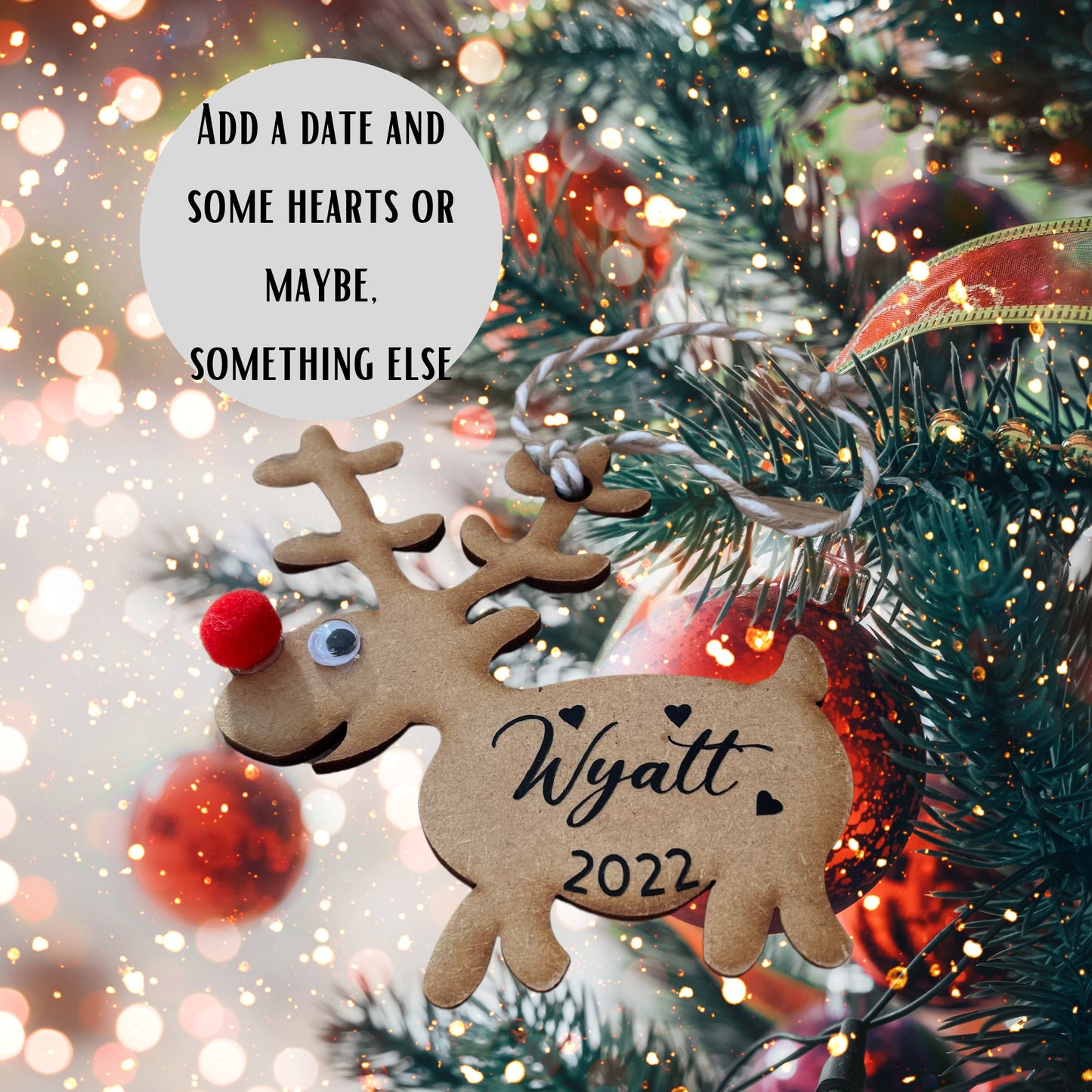 Personalised Christmas Tree Reindeer Decoration