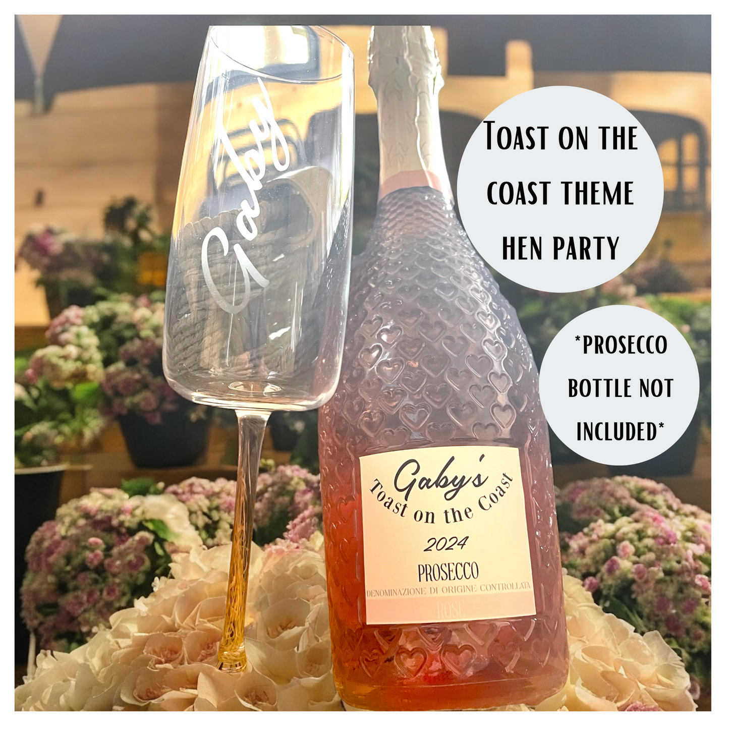 Toast on the Coast Hen Party Engraved Prosecco Glasses