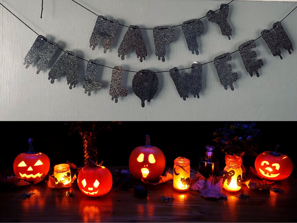 Halloween Black Sparkly Card Bunting