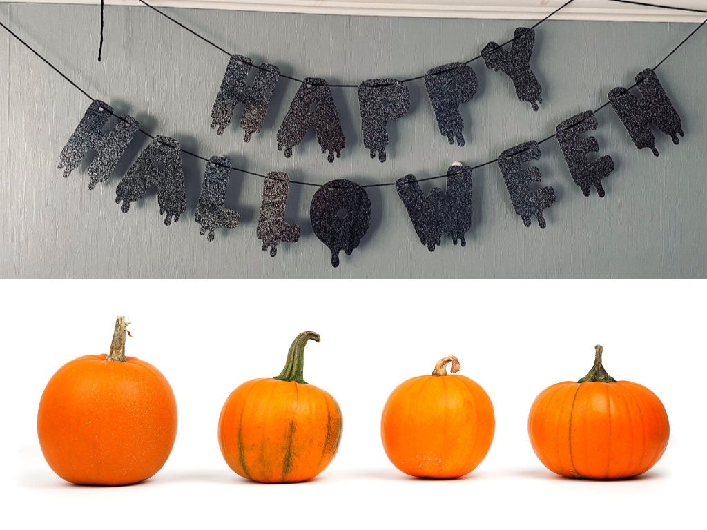 Halloween Black Sparkly Card Bunting