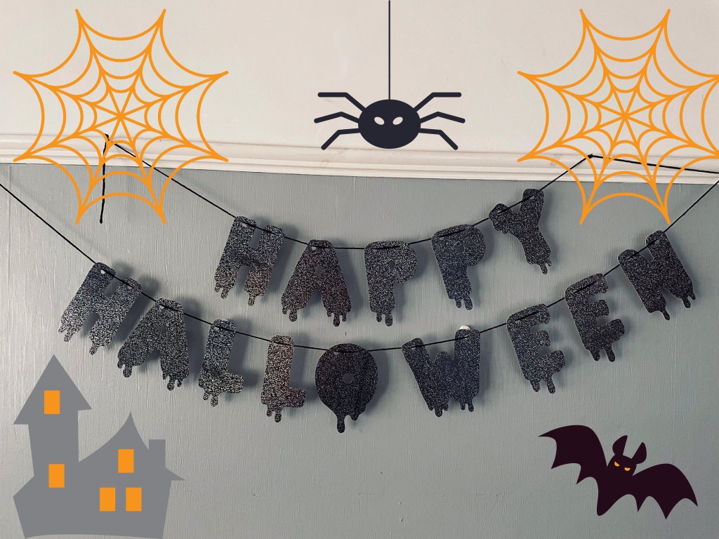 Halloween Black Sparkly Card Bunting