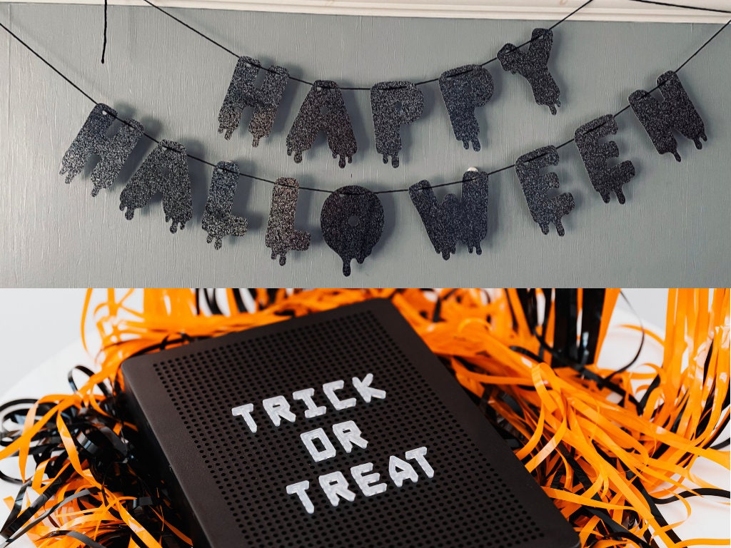 Halloween Black Sparkly Card Bunting