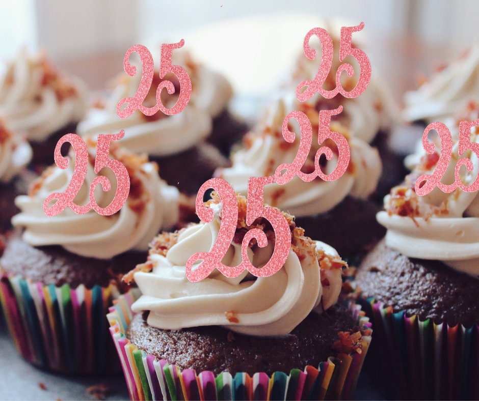 Happy Birthday Cupcake Toppers, Set of 4 or 6 Small Celebration Cake Number Picks, Choose Any Age Cupcake Charms, 18th, 21st, 30th, 40th
