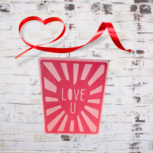 Paper Anniversary Card for her, I Love You Greetings Card, Die Cut Handmade Sunburst 1st Anniversary Card plus Handmade Envelope and Clasp