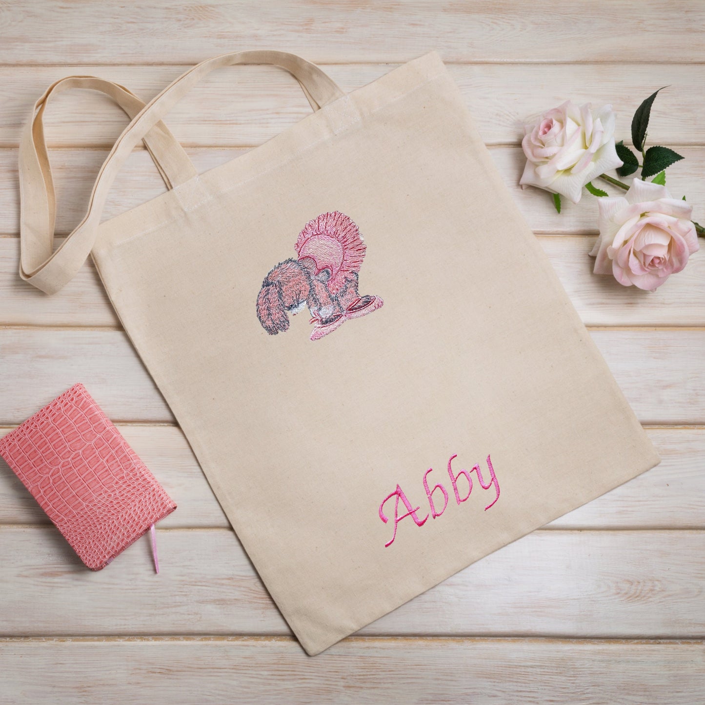 Personalised Embroidered Ballerina Tutu Bag, Girls Dance Shoe Bag Tidy, Fun and Lightweight Cotton Bunny Tote, Ballet Birthday Gift for Her