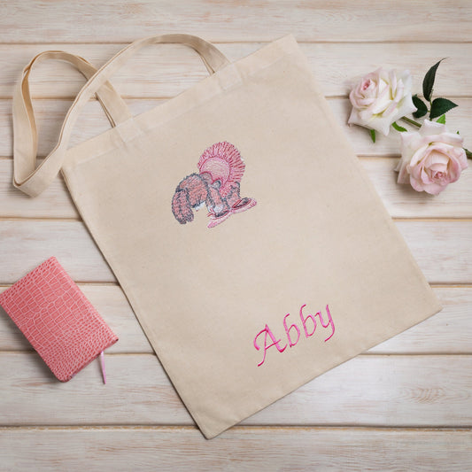 Personalised Embroidered Ballerina Tutu Bag, Girls Dance Shoe Bag Tidy, Fun and Lightweight Cotton Bunny Tote, Ballet Birthday Gift for Her