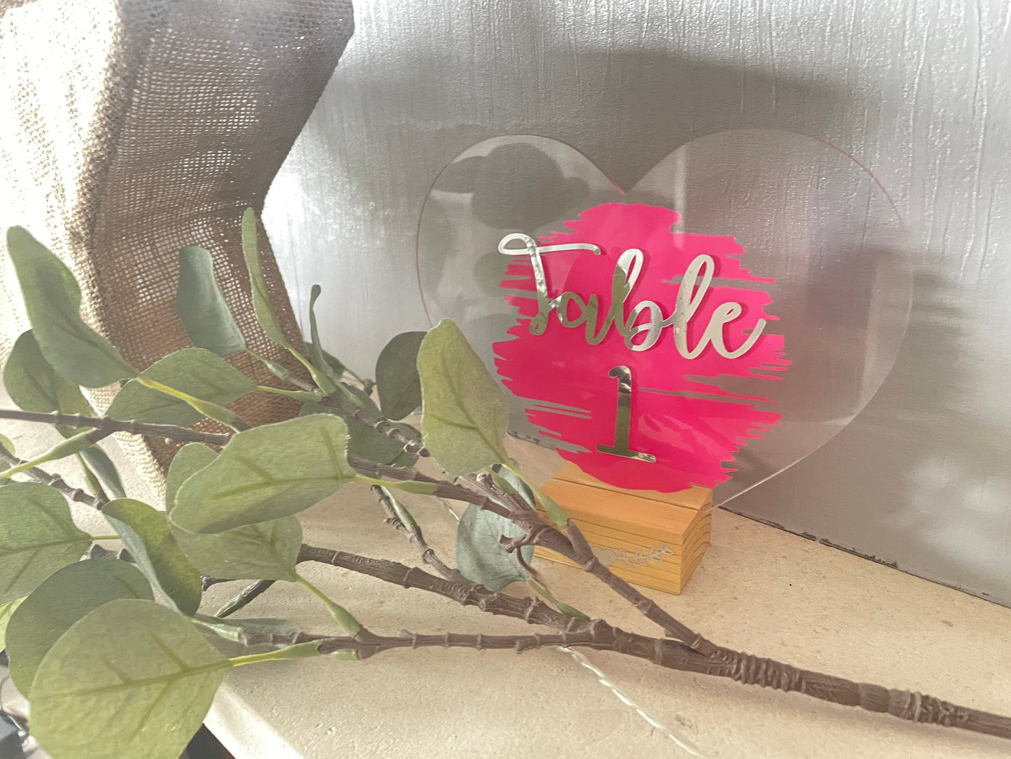 Wedding Table Number Sign, Heart Wedding Decor Plaque with Stand, Silver Calligraphy Font Wedding Table Decoration, Baby Shower Table Decor