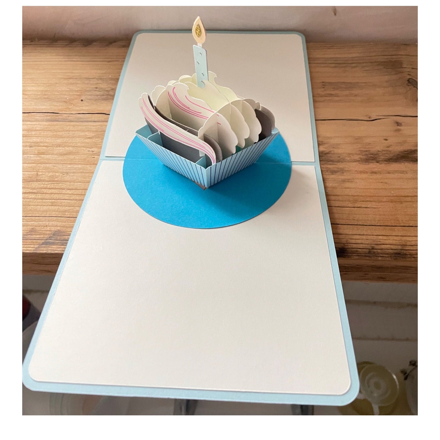 Personalised Pop-Up Cupcake Birthday Card, 3D Plaque Birthday Greetings Card with Name and Candle, Blank Card with Handmade Envelope