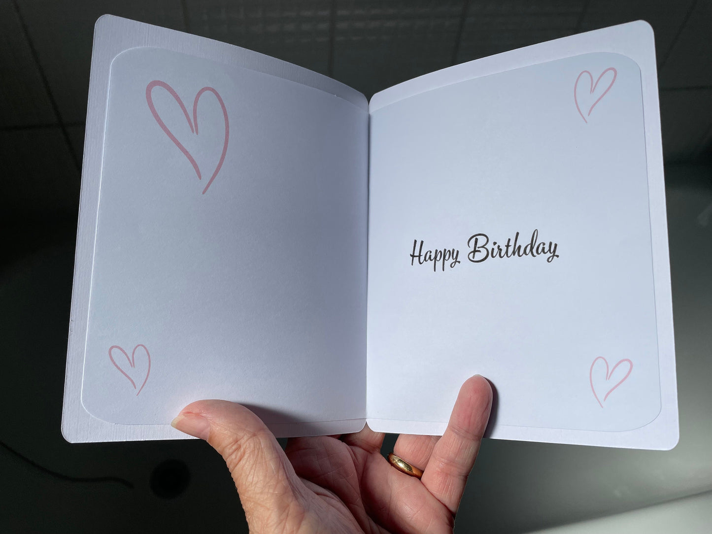 Pink Hearts Personalised Birthday Card with Insert and Hand Applied Glitter, Calligraphy Font Custom Birthday Gift with Handmade Envelope