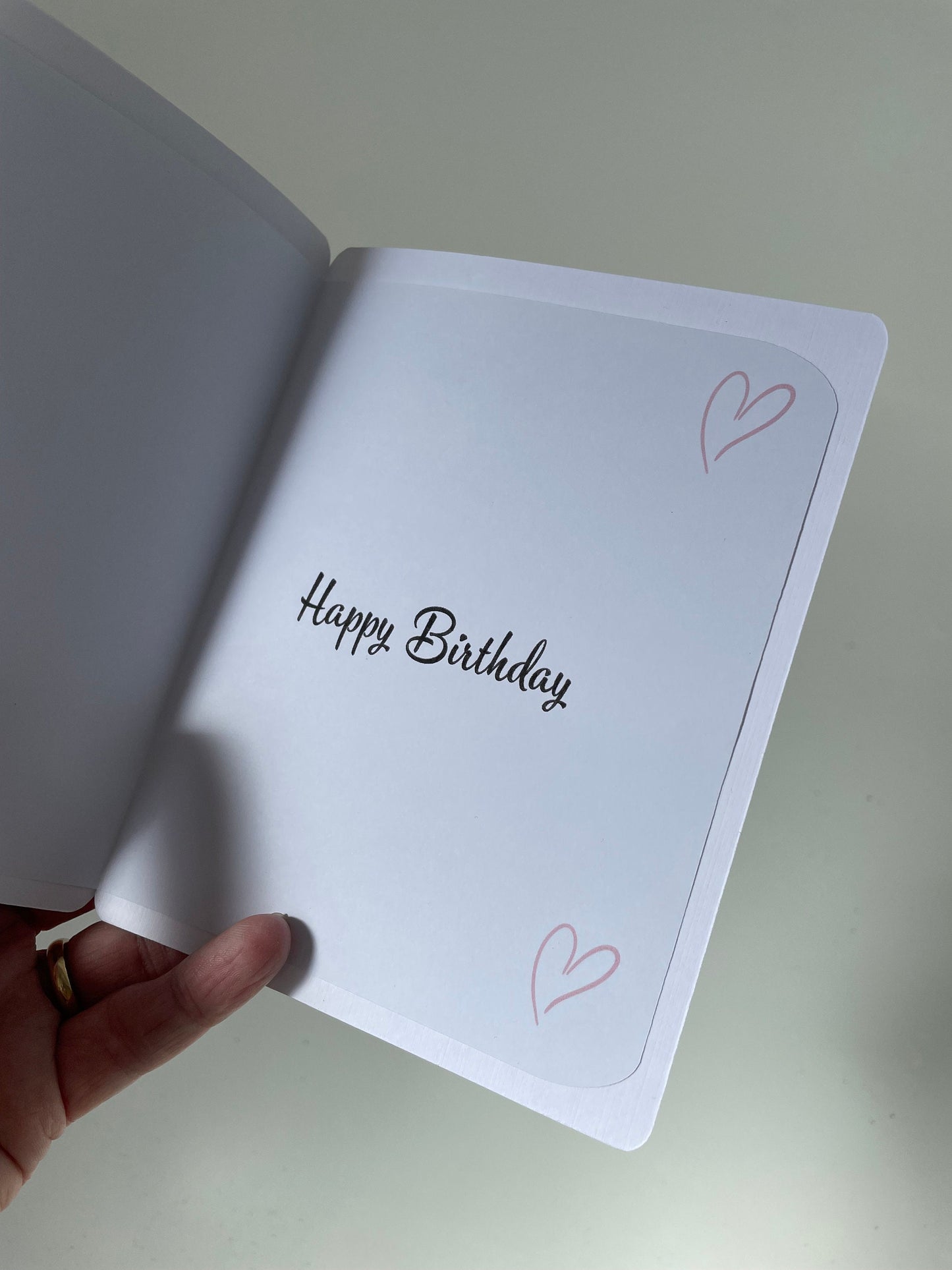 Pink Hearts Personalised Birthday Card with Insert and Hand Applied Glitter, Calligraphy Font Custom Birthday Gift with Handmade Envelope