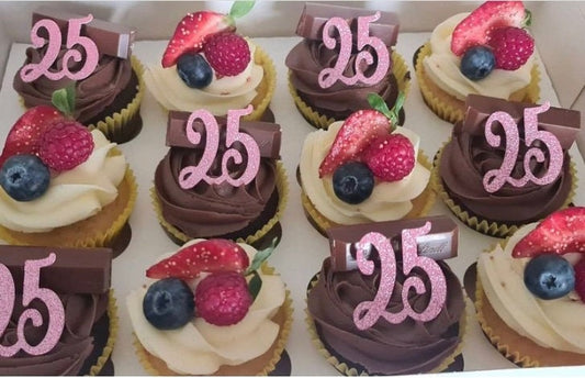 Happy Birthday Cupcake Toppers, Set of 4 or 6 Small Celebration Cake Number Picks, Choose Any Age Cupcake Charms, 18th, 21st, 30th, 40th