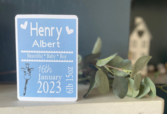 Personalised Giraffe Newborn Baby Card Baby Boy Birth Announcement Details Greetings Card New Baby Girl Elephant Card for New Parents Gift