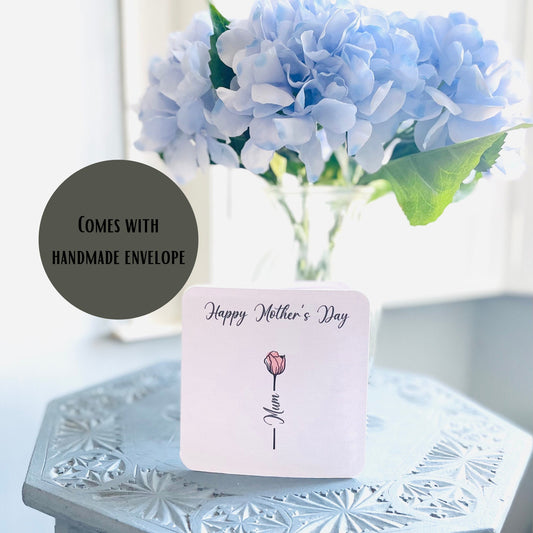 Handmade Happy Mother's Day Card with Pink Rose Mother Daughter Card Mothers Day Flowers Greetings Card First Mothers Day Card for Wife