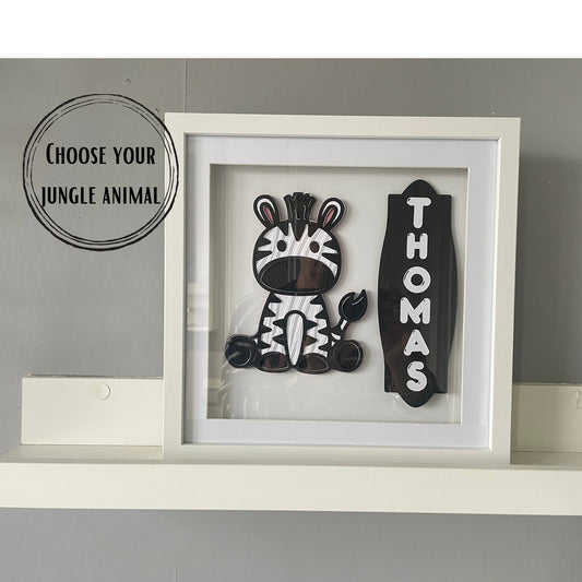 Neutral Nursery Zebra Mandala Art Personlised Baby Name Safari Theme Gift Baby Shower Monkey Mandala Jungle Theme Decor Layered Card Kepsake