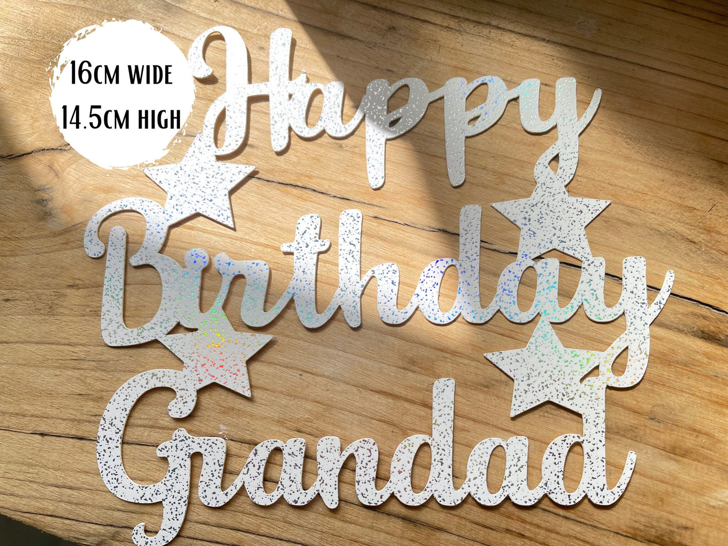 Happy Birthday Grandad Cake Topper, Grandpa Birthday Cake Topper with Stars, Large Celebration Cake Decoration, Calligraphy Font Cake Topper