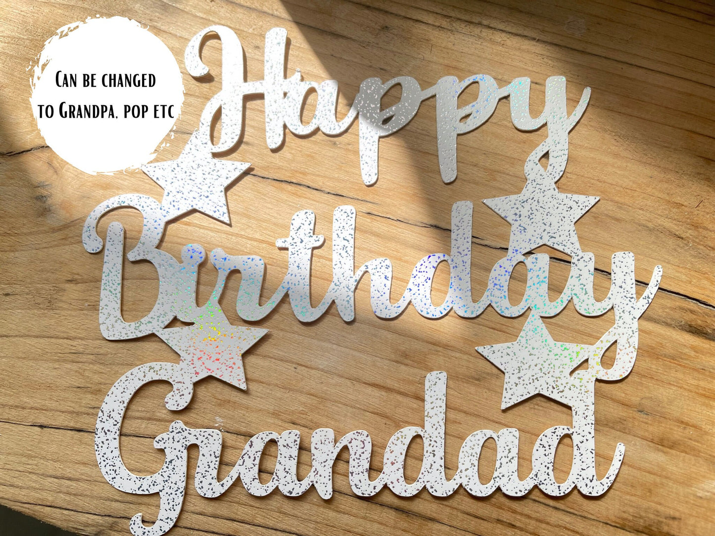 Happy Birthday Grandad Cake Topper, Grandpa Birthday Cake Topper with Stars, Large Celebration Cake Decoration, Calligraphy Font Cake Topper