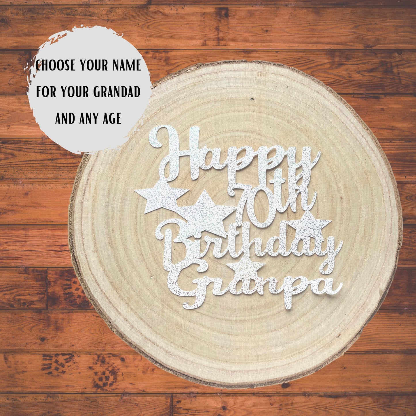 Happy Birthday Grandad Cake Topper, Grandpa Birthday Cake Topper with Stars, Large Celebration Cake Decoration, Calligraphy Font Cake Topper