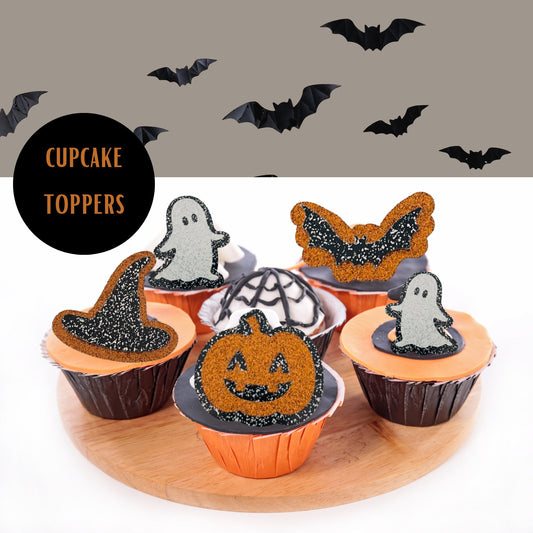 Set of 4 or 8 Halloween Cupcake Toppers, Spooky Party Fairy Cake Picks, Trick or Treat Kids Party Cake Decorations, Witch's Hat Cake Toppers