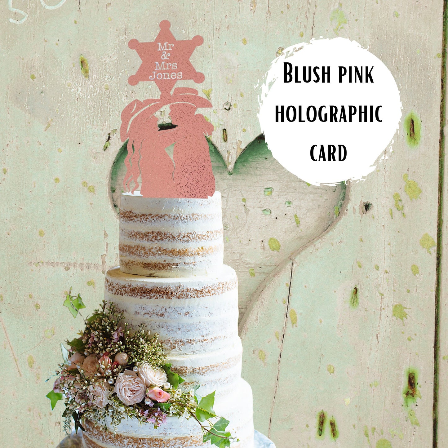 Western Wedding Cake Topper Blush Pink Personalised Boho Cake Topper Cowgirl Cowboy Stetson Hats for Bride and Grooms Wedding Cake Topper