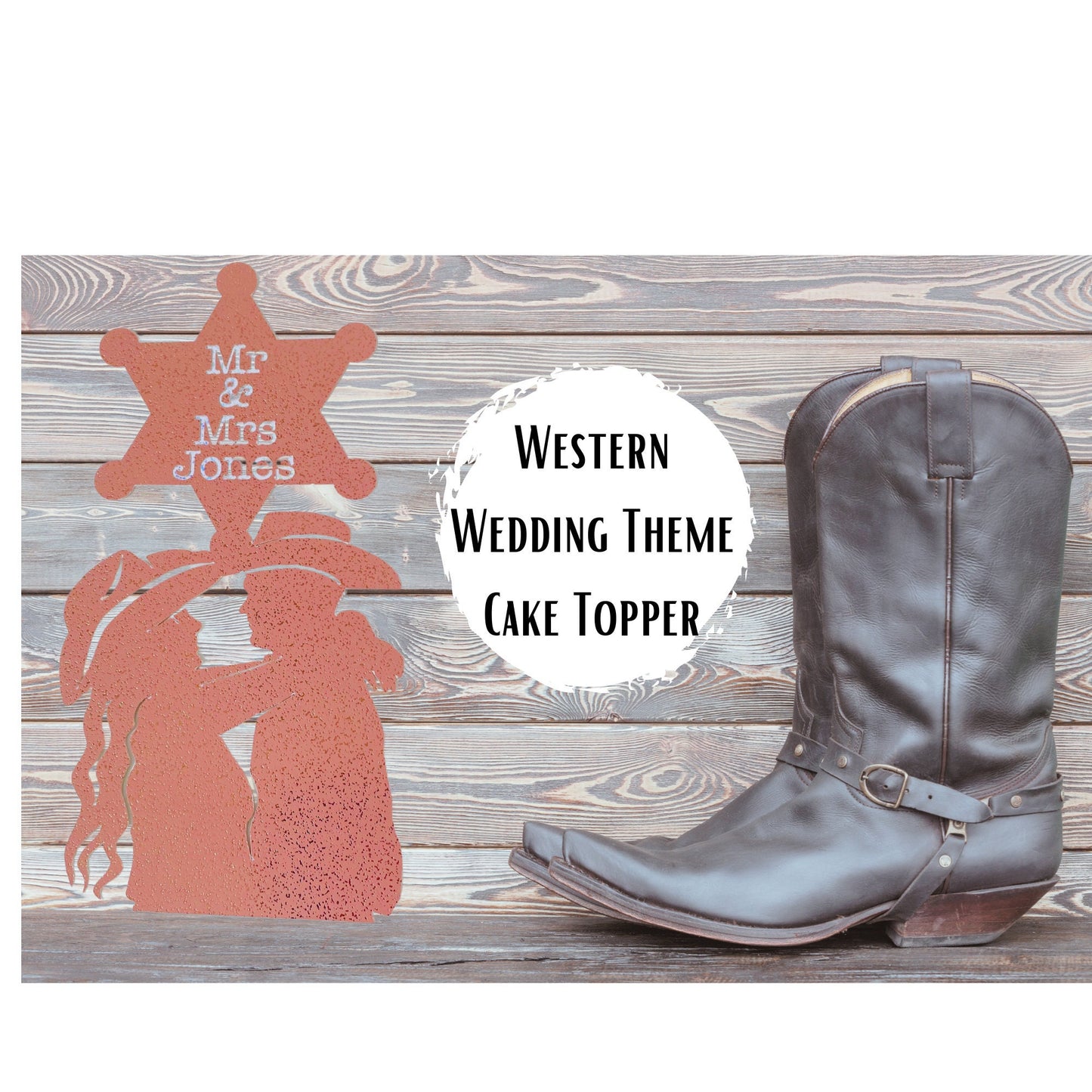 Western Wedding Cake Topper Blush Pink Personalised Boho Cake Topper Cowgirl Cowboy Stetson Hats for Bride and Grooms Wedding Cake Topper