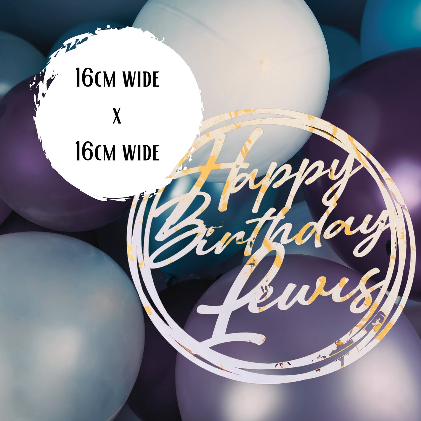 Round Personalised Happy Birthday Topper Personalised Gold Marbled Card Circular Wreath Calligraphy Font Custom Birthday Cake Topper for Him