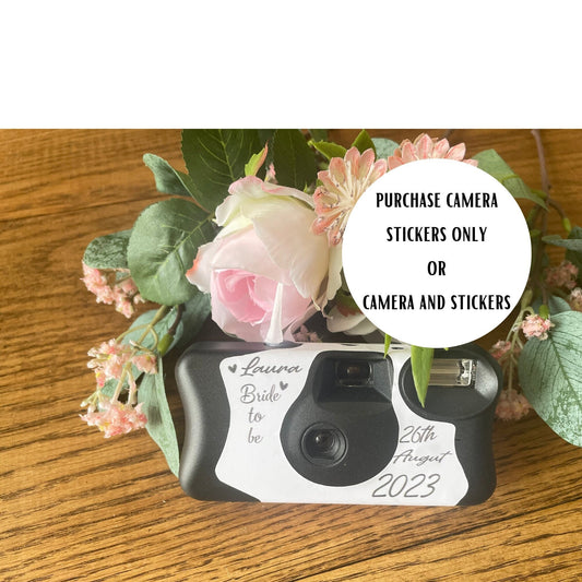 KodakFunSaver Disposable camera wedding favours personalised for the happy couple and printed on white vinyl with the date of their wedding in black