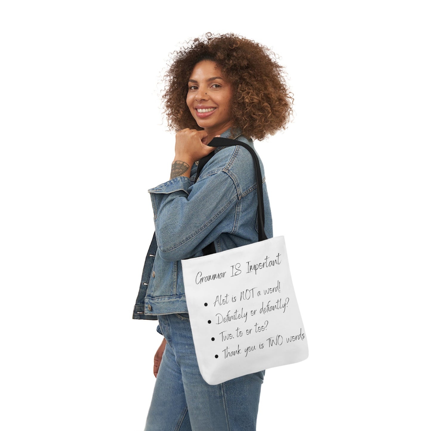 Spelling Nerd Grammar Tote Bag, Black Inner and Black Strap English Language Lover Slogan Polyester Canvas Tote Bag Teacher Bookworm Gift