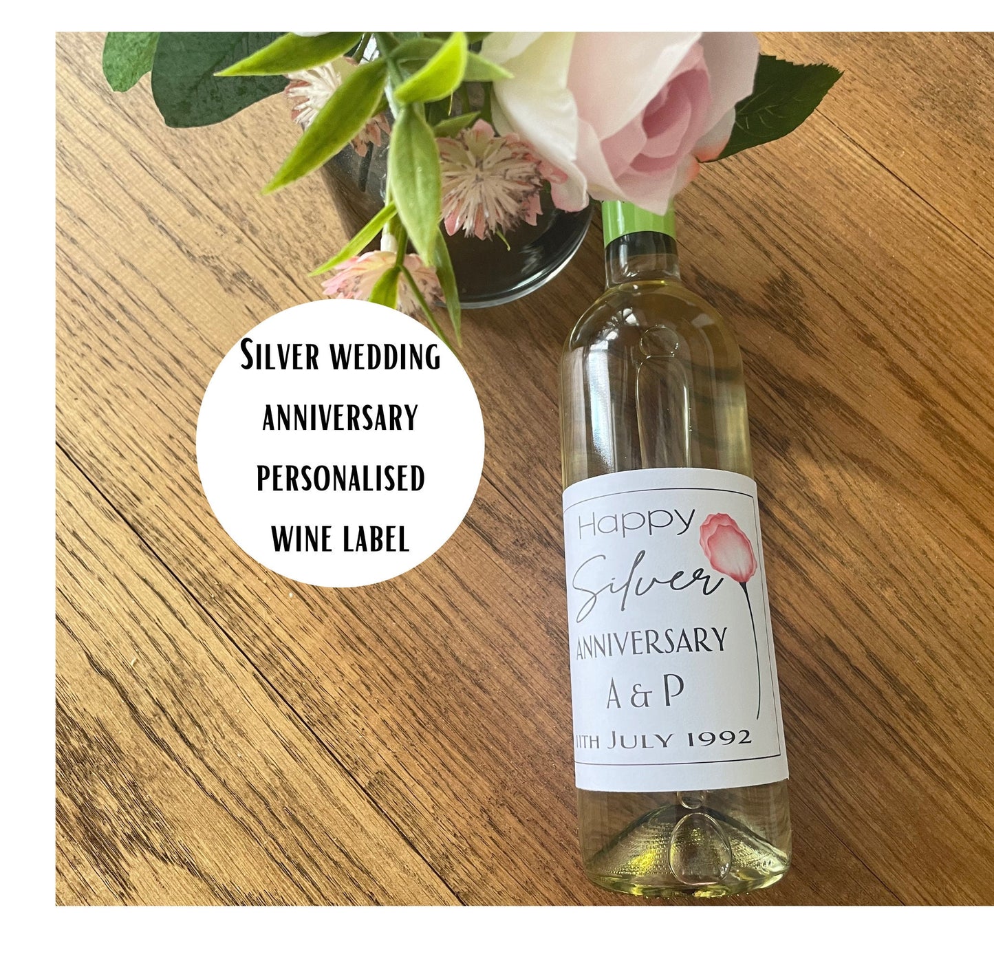 Custom Wine Bottle Labels with Floral Design