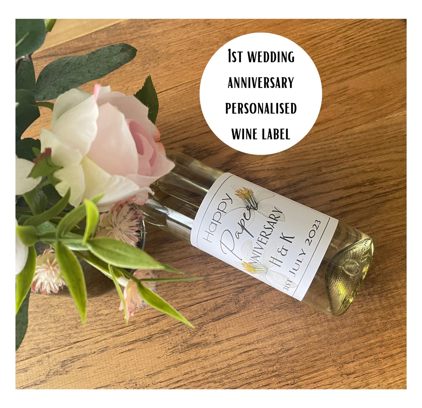 Custom Wine Bottle Labels with Floral Design