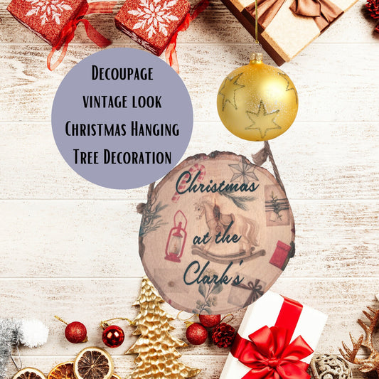 Vintage Christmas Tree Scandi Decoupage Bauble